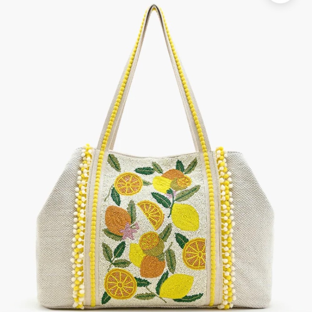 RARE Like new America & Beyond Lemon Hand Beaded beach Tote - Picture 8 of 16